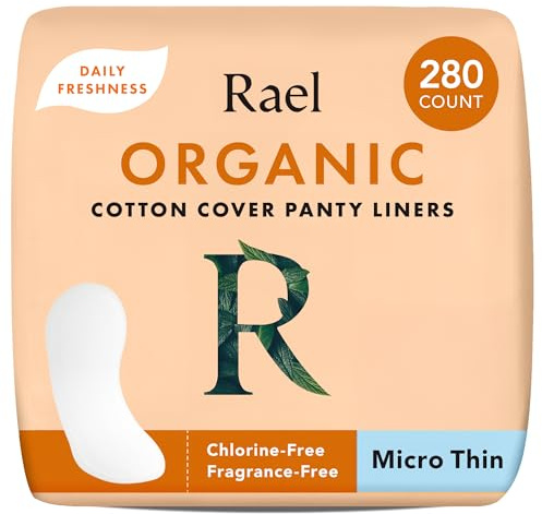 Rael Panty Liners for Women, Organic Cotton Cover - Daily Pantiliners, Light Absorbency, Unscented, Chlorine Free (Micro Thin, 280 Count)