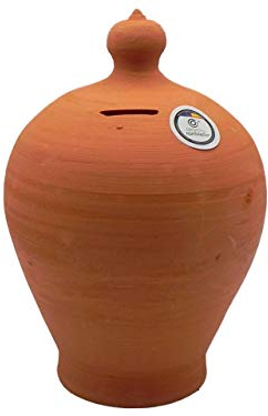 CERÁMICA RAMBLEÑA | Hucha de Barro Rojo Tradicional | Infantil y Original | 100% Hecho a Mano | 13x13x21 cm