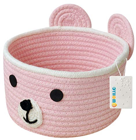 OYHOMO Kleiner Aufbewahrungskorb aus Baumwollseil Faltbare Aufbewahrungsbox für Toilettenartikel Schreibwaren Kleinigkeiten Spielzeug, D20 x H12 cm - Rosa