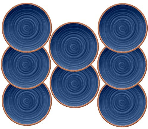 Auntie Morags Rustic Swirl Indigo Melamine Dinner Plate Set (8)