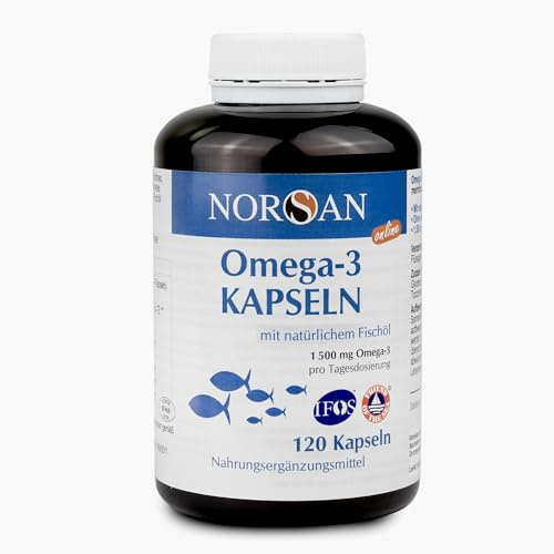NORSAN Premium TOTAL Kapseln - 1.500 mg Omega 3 hochdosiert - 120 Stück | 707 mg EPA und 368 mg DHA pro Portion - Fischöl Kapseln aus nachhaltigem Wildfang - Omega-3 Öl gereinigt von Schadstoffen