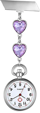Avaner Krankenschwesteruhr Pflegeruhr Herz Schwesternuhr: Taschenuhr FOB Analog Quarzwerk Uhr Pulsuhr Ansteckuhr Unisex Silber Rosegold Schwesternuhren mit Pin/Clip für Arzt Doktor Medical