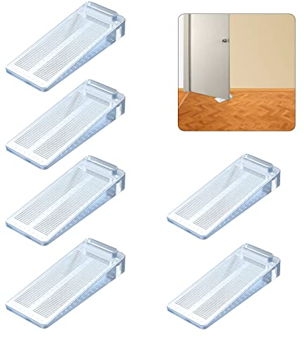 VOSSOT 6 Stück Türstopper Boden, Türkeil Gummi Türkeile Rutschfest Höhenverstellbar Fensterstopper Keil, Ungiftig Geruchlos, für Alle Hartböden,Badezimmer, Balkontür, Kinderzimmer(Transparente)