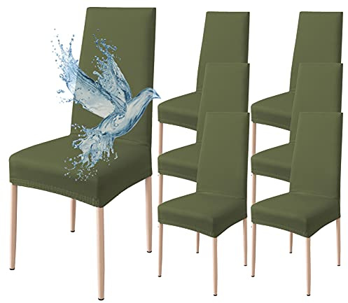 Poligino Stuhlhussen 6er Set Wasserdicht Stretch Universale Weich und Bequem, Stuhlbezug für Haus, Küche, Hochzeit, Restaurant, Party, Hotel, Zeremonie, Bankett - Grün