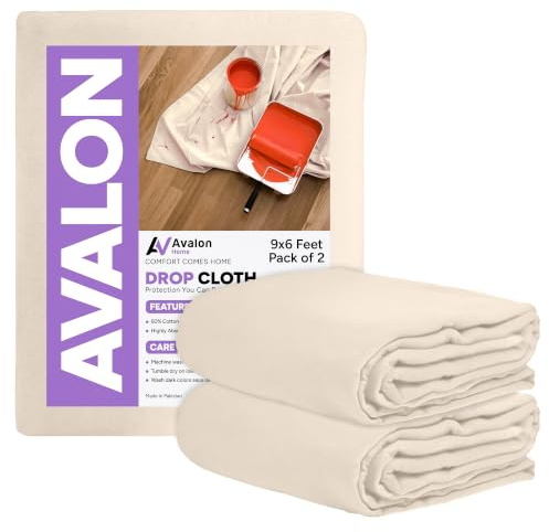 Avalon Home Canvas Drop Cloth for Painting 9x6 feet Pack of 2-8oz Painters Drop Cloths for Painting - All Purpose Canvas Tarps for Floor & Furniture Protection - Recycled Cotton Fabric