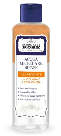 Acqua alle Rose, Upplysande tvåfas micellärt vatten, med oljor och C-vitamin från hundros, bifasisk sminkborttagare, avlägsnar vattentät makeup, daglig användning, dermatologiskt testad - 200 ml