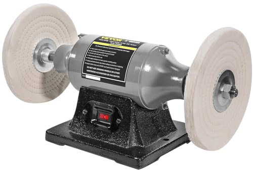 VEVOR Bench Buffer Polisher, 8 inch Buffing Machine 350W 3/4HP Motor with 3600 RPM, Heavy Duty Benchtop Lathe Polishing Machine for Jewelry, Wood, Silver, Amber, Metal, Jade
