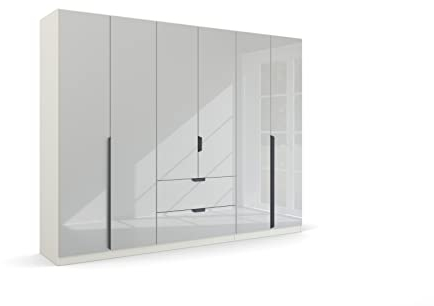 Rauch Möbel Modern by Quadra Spin Schrank Drehtürenschrank, Weiß-Glas Weiß, 6-TRG., inkl. 3 Kleiderstangen, 3 Einlegeböden, 2 Schubladen, BxHxT 271x210x54 cm
