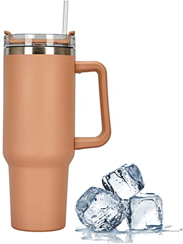 Somerway 1182ml 40oz Kaffeebecher to Go, Doppelwandiger Edelstahl Vakuum Isolierbecher mit Griff und Stroh, Tragbare Autobecher Becher Tumbler Thermobecher Kaffeetasse für Heißer und Kalter Getränke