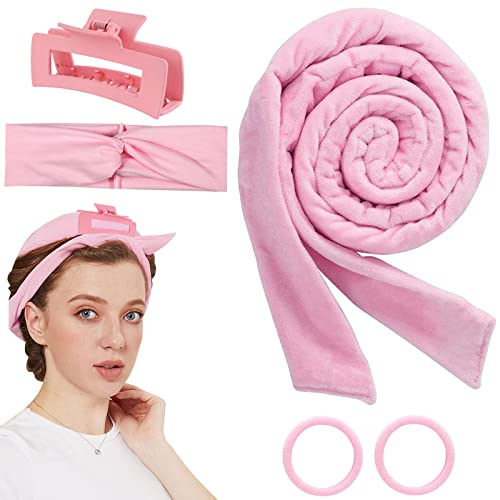 Lockenwickler Locken Ohne Hitze,Heatless Hair Curler,Lockenwickler über Nacht,Rutschfest Locken über Nacht DIY Hair Curler,Hair Rollers für DIY-Styling,für Mittleres Langes Haar(Rosa)