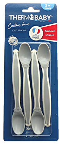 THERMOBABY 4 Cuillères douces Gris Charme - Repas de bébé - Douces - Souples - Dès 3 mois