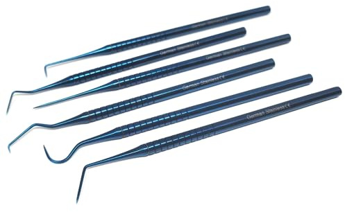 6 Professional Dental Tartar Scraper Tools Titanium Coated Single Ended Tartar Remover for Teeth, Dental Pick, Plaque Remover, Tooth Scraper for Added Oral Care at Home, Stainless Steel