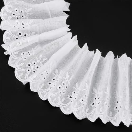 FINGERINSPIRE 13.7m Baumwollspitzenband 92mm breit Weiß Baumwolle Öse Spitze Nähen Trim Wellenform Baumwolle Spitze Trim für Nähen Floral bestickt Spitze für DIY Hochzeit Brautkleider Dekoration