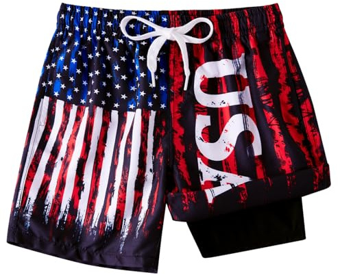 Compression Liner Swimming Suit Young Boy's 10-12 American Flag Swim Trunks Kids Independence Day Running Cycling Board Shorts Big Boy Lightweight Bathing Suits with Inner Pocket 10 12