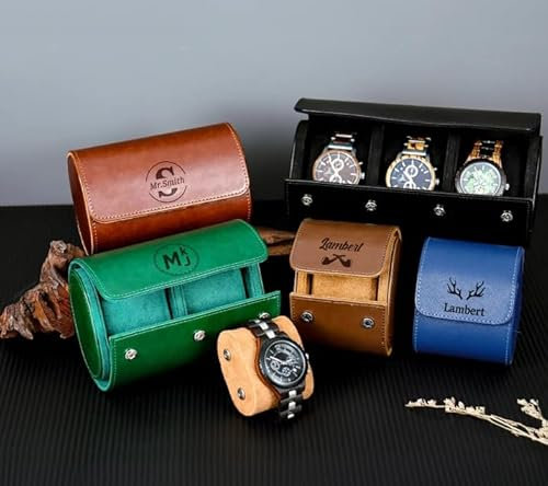 TPFOON Personalisierte PU-Leder-Uhrenbox - Uhrenbox Für Männer, Reise-Uhrenbox, Geschenk Für Ihn, Gravierte Groomsman Uhrenetui, Geschenk Zum Vatertag