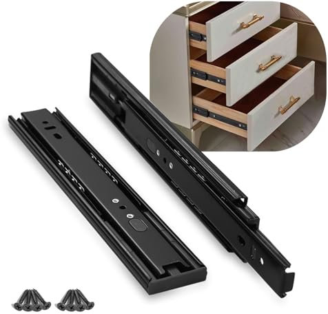 Guide per cassetti, estensione completa per cassetti, capacità di carico 35 kg/coppia, guide telescopiche per cassetti, sistema a binario, a chiusura automatica, guide telescopiche per cassetti (nero)