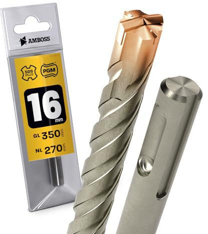 SDS Plus Hammerbohrer 4X Schneiden PGM Ø 16.0mm x 270mm - AMBOSS Werkzeuge SDS Crusher 4 - HM Betonbohrer Hartmetall Profi Bohrer 16.0 mm x 270 - Steinbohrer Stahlbeton Mauerwerk Ziegel Kalksandstein