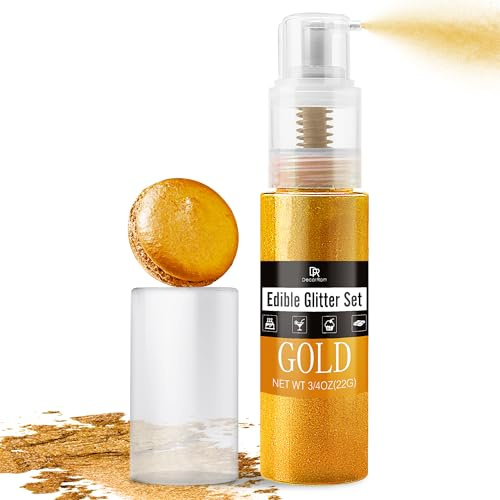 Gold Essbarer Glitter Spray – 22g Essbarer Glitzerstaub & Lebensmittelfarbe Spray zum Dekorieren von Torten, Kuchen, Getränken, Süßigkeiten & Cocktails. Lebensmittelechter Glitzer in Pulverform