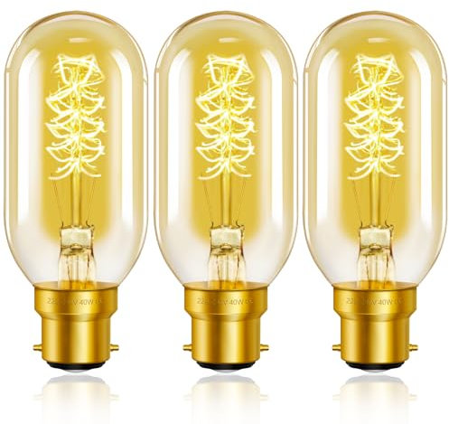SCNNC Vintage Bayonet Light Bulb B22 Dimmable 220V, Warm White 2200K, Amber Glass Retro Filament Bulb for Bar Restaurant, Pack of 3