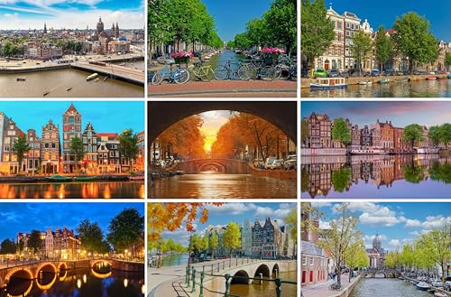 Set di cartoline Amsterdam: 9 cartoline singole (cartoline) – motivo: Grachten ad Amsterdam (Paesi Bassi/Olanda) – Foto/immagini/souvenir