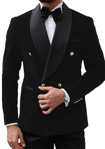Mens Jacket Paisley Shawl Lapel Double Breasted Blazer Jacket Slim Fit Prom Tuxedo Black