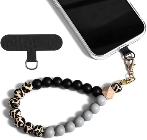 AOZUO Silicone Beaded Phone Wrist Strap, Marble Cellphone Lanyard with Tether Tab Elastic Hands-Free Phone Chain String Wristlet Bracelet Lanyard for Mobile Phone Car Keys ID Badges