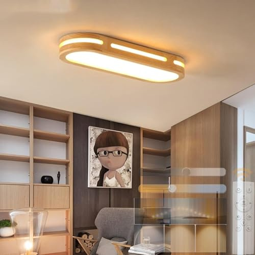 GZZBMY Deckenleuchte Dimmbare LED Holz Deckenlampe mit Fernbedienung Einstellbare Helligkeit 3000K/4000K/6000K Über Wandschalter Moderne Acryl Deckenbeleuchtung für Schlafzimmer (Holz Farbe,48CM 18W)