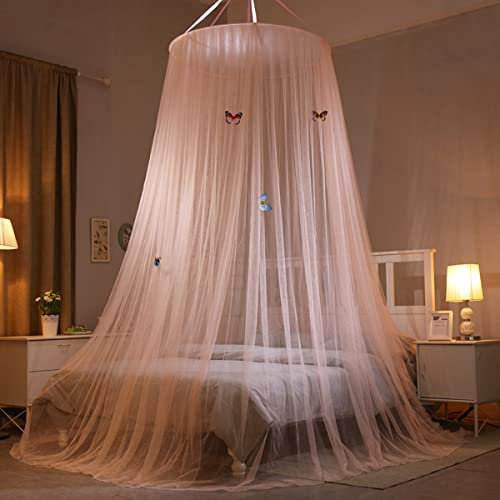 Großes Betthimmel mit Schmetterlingsdekor, für Mädchenzimmer, 3 Türen, offenes Design, rosa Netz-Baldachin