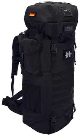 BWuM Bundeswehr Kampfrucksack Tactical Aviator 110L + Patch & Flagge, Farbe:Schwarz