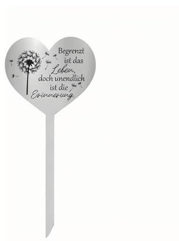 VVQWCY Grabschmuck Wetterfest, Grabstecker Edelstahl Herz, Das Leben ist begrenzt doch die Erinnerung ist unendlich für Andenken Dekoherz Trauer