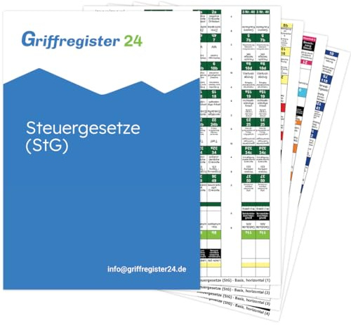 Griffregister24 - Steuergesetze (304 Aufkleber): EStG, EStDV, KStG, BewG, UStG, AO, etc. (horizontales Schriftbild, ohne Folien)