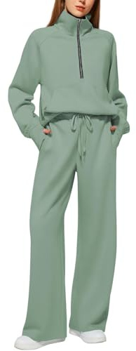 Tuta Donna Sportiva Invernale Felpa con 1/2 Zip Senza Cappuccio e Pantaloni Tuta Gamba Larga Set Due Pezzi Completo Palestra Tinta Unita Sportivo Completi Eleganti Comodo Tute da Ginnastica Completa