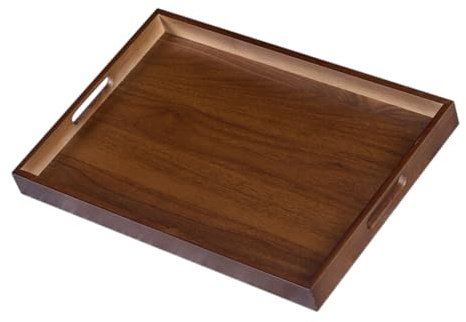 HIAKDOFT Bandeja de Almacenamiento Platos de Desayuno Plato de Queso Bandeja de Servicio Rectangular con Mango Tabla de Servir con Asas Soporte de Galletas Madera Café