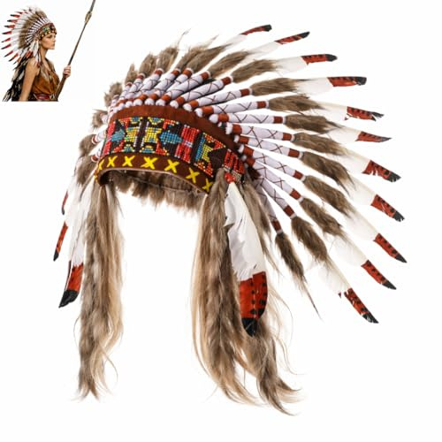 FerneeButy Kopfschmuck mit indischem Häuptling-Feder, 55 x 40 cm, für Halloween, Kostüm, Tanzshow, Kostümparty