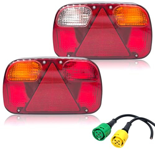 AOJO Halogen 12V Anhänger Rückleuchten Set mit 5-poliger Bajonett Kabel, LKW Rücklicht Komplettsets Kompaktes - 7 Funktionen, ECE E-Prüfzeichen