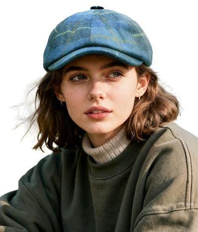 Clakllie Karierte 8 Panel Newsboy Cap aus Wollmischung Herren Damen Ballonmütze Peaky Blinders Mütze Baskenmütze Gatsby Barrett Cap Schiebermütze