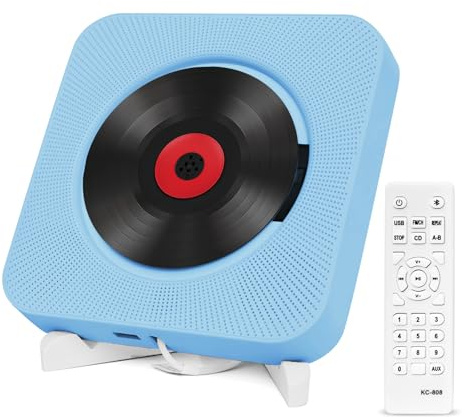 Adirigo Portable Desktop CD Player with Bluetooth - Kpop Music CD Player Build-in Double HiFi Speakers Multifunctional Wall-mounted CD players with Remote Control (Blue)