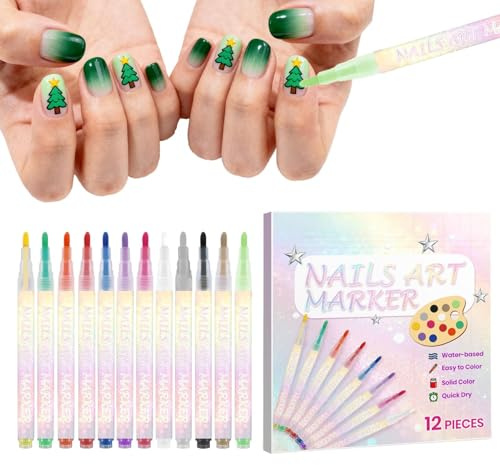 Nageldesignpennor, 12-färgs manikyr graffiti designmarkörer, multifunktionella gel nagellack pennor, för fru flickvän vuxna ungdom mamma familj vänner jul nyår