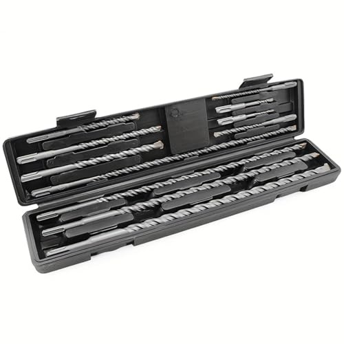 Juego de 11 brocas de impacto para taladro SDS Plus, broca de vástago redondo para hormigón, ladrillo, paredes de cemento, brocas de cemento, diámetro de 5 – 20 mm