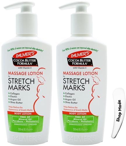 Palmer’s Cocoa Butter Formula with Vitamin E, 250ml – 2 Pack Cocoa Butter Stretch Mark & Scar Removal Cream and Body Moisturiser for Dry Skin, with Cosmetic Spatula for Mess-Free Application