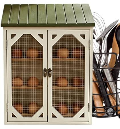 Portahuevas para Encimera,Armario de Almacenamiento Estilo Granja con Dobles Puertas | Huevera con Ventana de Malla Metálica | para Gallinero, Granja, Mercado, Supermercado, Cocina, Despensa Hogar