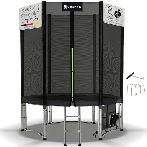 Juskys trampolino JumpMaster S Ø 183 cm – trampolino da giardino per esterni con rete di sicurezza, scala e ancoraggi al suolo, bordo imbottito, portata 50 kg