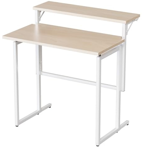 JUMMICO Schreibtisch Klappbar, 80cm Kleiner Schreibtisch mit Monitorablage, 2-stufiger Klapptisch für Home Office, Büro, Schule, Computertisch für kleine Räume (Eichenoptik)