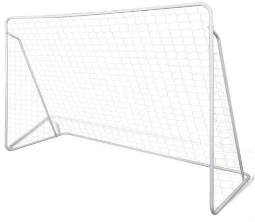 Kaloriko Fotbollsmål 240 x 90 x 150 cm, vitt stål med robust nät, väderbeständig och stabil för träning, fritid, trädgård, inomhus och utomhus, perfekt för barn och vuxna