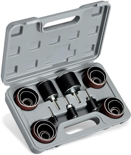 hiltex 10342 Sanding Drum Kit | 26-Piece | Assorted Sanding Sleeves and 5 Rubber Drums | 1/2, 3/4, 1, 1-1/2, and 2-Inch | Woodworking