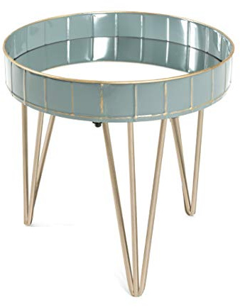 HAKU Beistelltisch rund blau Gold grau Metall Spiegel Couchtisch Sofatisch - Maße: H 40 x Ø 41 cm Style: Art Deco