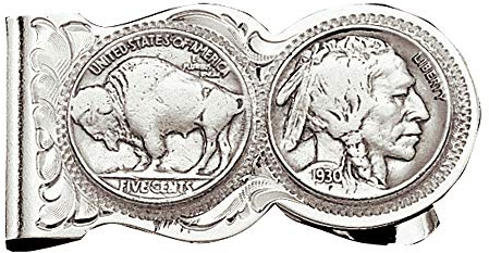 Montana Silversmiths Made in the USA Western Lifestyle Money Clip (Buffalo Indian Nickel Scalloped)