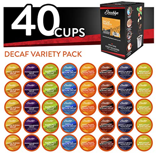 Brooklyn Beans Coffee Pods, Assorted Decaf Variety Pack - Compatible with Keurig K Cup Brewers Including 2.0 Coffee Makers, 40 Count, Perfect for Decaf Coffee Lovers