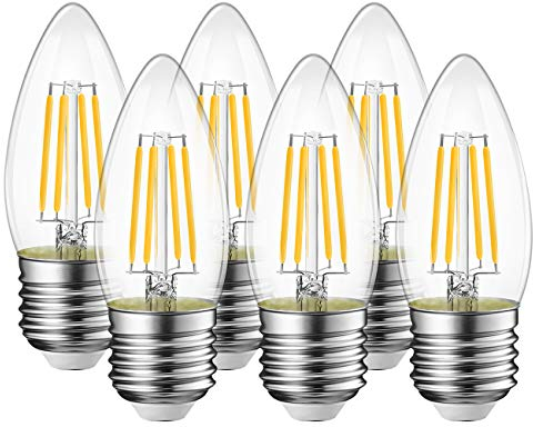 LVWIT 4W E27 Filament LED Glühfaden C35, 2700K Warmweiß, Ersatz für 40W Glühlampe, ultrahell 470 lm, nicht dimmbar, Rustikalampe in Kerzenform, Filamentstil klar (6er Pack)