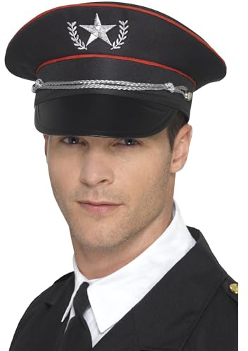 Smiffys Chapeau militaire de luxe, Noir, avec un bord intérieur élastique Halloween